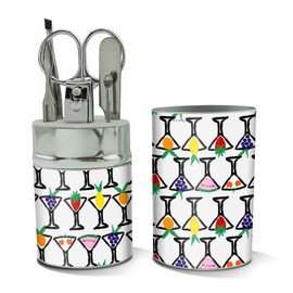 Fruit Cocktails Happy Hour Drinks Pattern Stainless Steel Manicure Pedicure Grooming Beauty Care Travel Kit