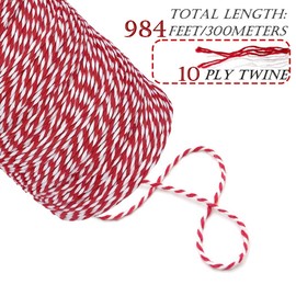Red and White Twine, 984 Feet Cotton Baker's Twine Festive Christmas Twine String Perfect for Crafts, Gift Wrapping, Party Decor, Baking, and Holiday Projects