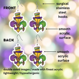 Fleur De Lis Mardi Gras Earrings, Mardi Gras Accessories, Mardi Gras Party Favors, Mardi Gras Gifts (Mardi Gras Fleur De Lis)