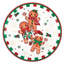 48 Pcs Christmas Gingerbread Man Paper Plates Gingerbread Candy Cane Disposable Party Plates Peppermint Candy 7" Dinner Dessert Plate for Winter Holiday Xmas Party Supplies (Gingerbread, 7Inch)
