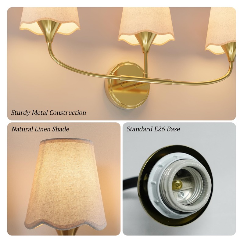 Morauroral Bathroom Light Fixtures, 3 Light Gold Vanity Light for