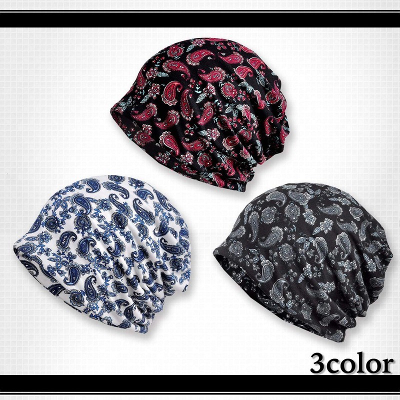 White Fang CA047 Knit Hat, Paisley Pattern, Knit Cap, 2-Way