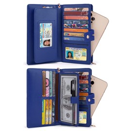 UTO Wallet for Women Wristlet Leather Vegan RFID Detachable Checkbook Holder Card Bill Phone Pen Organizer Large Ladies Clutch Purse CA