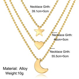Yienate Bohemian Layered Necklace Star Moon Love Pendant Fashion Necklaces Gold Chain Jewelry Charms for Women and Girls