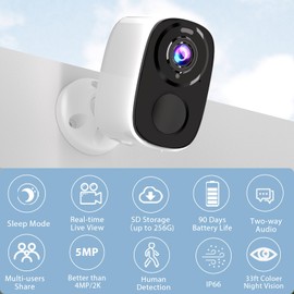 Security Cameras Wireless Outdoor,5MP Battery Powered AI Motion Detection Spotlight Siren Alarm Surveillance Indoor Home Camera, Color Night Vision, 2-Way Talk, IP 66, Cloud/SD Compatible with Alexa