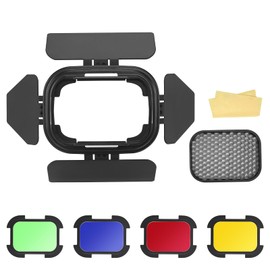 Godox BD-07 II Barn Door Metal Barn Door and Honeycomb Grid and 4 Colour Gel Filter Set for 7 Standard Reflectors with Bowens Attachment for Godox AD200PRO II LED Video Light