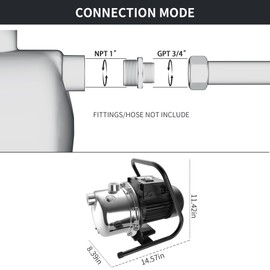 LANCHEZ 1.6 HP Portable Shallow Well Pump, 1162 GPH Stainless Steel Sprinkler Pump, 115V Water Transfer for Garden Draining and Lawn Irrigation