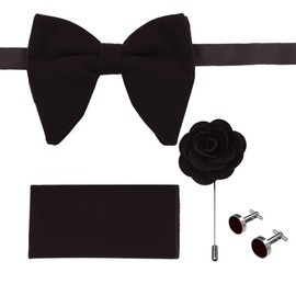 Dan Smith Man Big Pretied Bow Ties Solid Clip-On Adjustable Tall-Plus-Size Oversized Pretied Bowties Pocket-Square Cuff-Link Flower Brooch Set Brown C.C.O.T.007 Root Beer Velvet