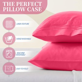 Vonty 2 Pack Standard Pillow Cases - 20x26 Inch, 1800 Thread Count Microfiber Pillowcases Standard Size Hot Pink Pillow Cases Luxury & Soft Embroidered Bed Pillow Covers with Envelope Closure