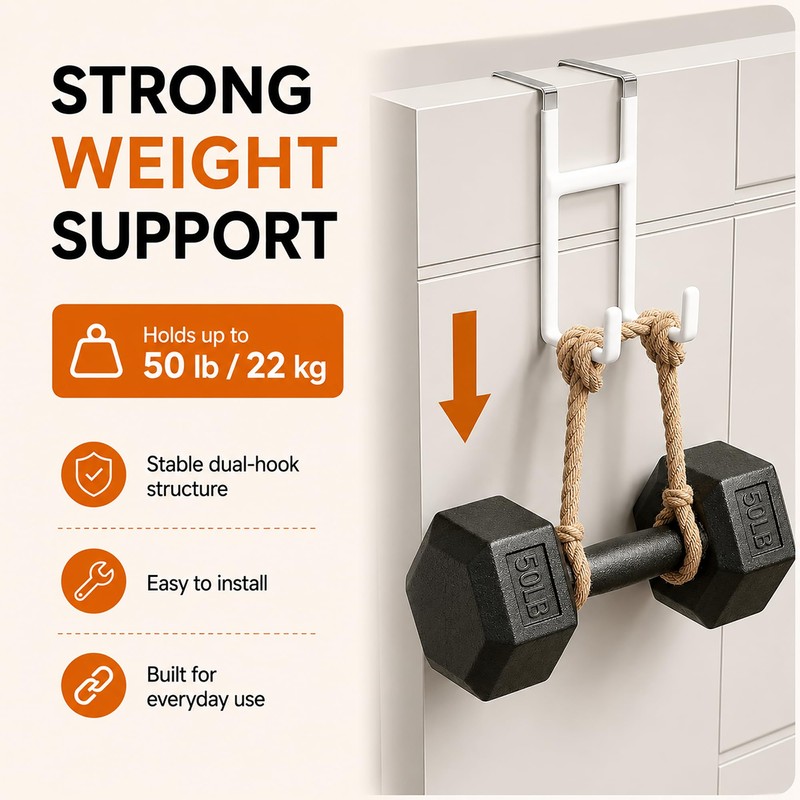 2 Pack Over Door Hook Hanger with Dual Hook Heavy