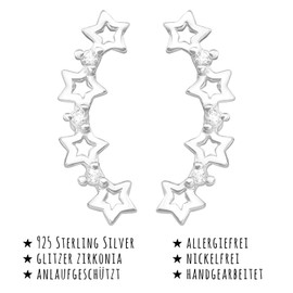 Monkimau Women's Earrings Star Stud Earrings Made of 925 Sterling Silver with Crystals, Silver, Crystal
