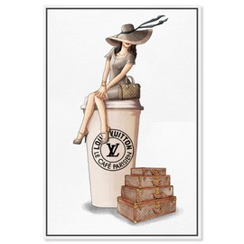 The Oliver Gal Artist Co. Fashion and Glam Framed Wall Art Canvas Prints 'Cafe au Lait Paris Dark' Travel Essentials Home Décor, 16" x 24", Brown, White