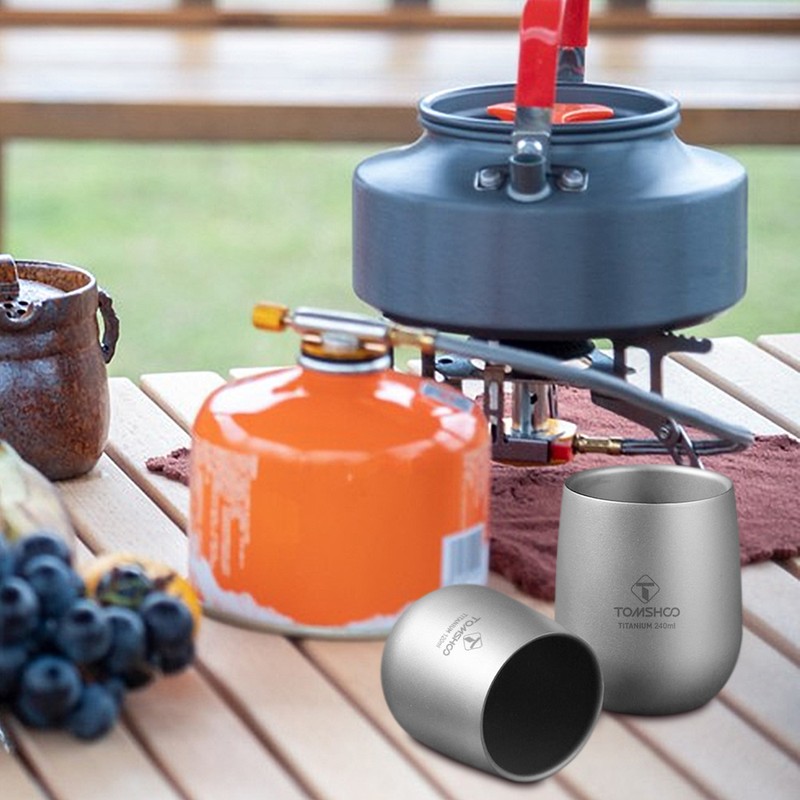 TOMSHOO Insulated Double Wall Drink Cup Camping Titanium Water Cup