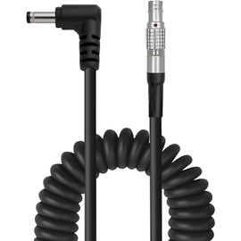 2 Pin 0B Male Lemo-Compatible to Right Angle DC 5525 Coiled Power Cable Suitable for Teradek Bolt, Z CAM, ARRI, RED, SmallHD, Preston, Transvideo, Pyxis, 59”