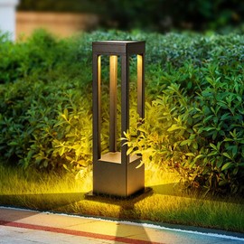 SLAWA Outdoor LED Post Light 23.62" Black Square Exterior Lawn Path Lights with 3000K Warm Light Aluminum Landscape IP65 Waterproof Lantern Column Lamp Patio Courtyard Walkway Garden Bollard Lighting