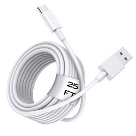 INPPYTON 25FT USB A to USB C Fast Charging Cable [Extra Long, TPE Durable] Type A to C Charger Cord for USB-C Phone, Tablet, Galaxy, Camera, and Other USB-C Device - White