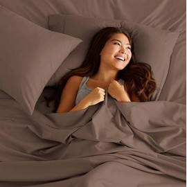 Satin Queen/Standard Pack of 2 Pillow Covers - Silky, Hotel Quality 1000 TC Egyptian Cotton Bed Pillowcases - 20"x30" Long Staple Breathable Set of 2 Pillow Cases for Queen Size Pillows (Taupe)