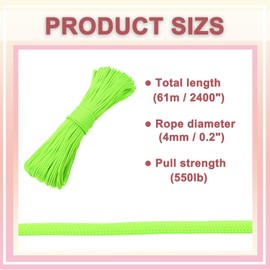 PATIKIL 550lb Paracord Rope 200ft, 4mm Tent Rope, 7-Strand Core Heavy Duty Cord for Outdoor Camping Hiking Tent Survival Utility Rope, Fluorescent Green