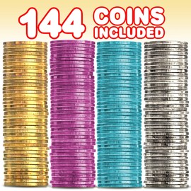 ArtCreativity Colorful Coin Collection - Pack of 144 – ‘I was Caught Being Good’ Coins, Tokens for Kids Behavior - Smile Face Fake Money Coins, Ideal School Reward and Prize from Mom to Kids Ages 3+