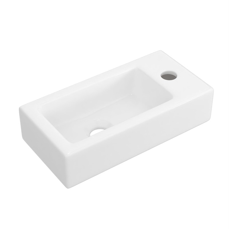 J-FAMILY Small Wall Mount Bathroom Sink Rectangle Ceramic Mini Vessel
