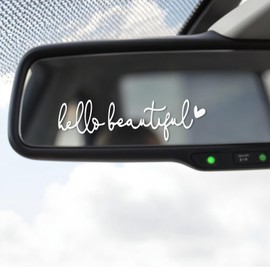 YBEATY 9 PCS Hello Beautiful Rearview Mirror Decal Vanity Rear View Mirror Stickers Cute Black White Pink Car Decals Car Window Self Affirmations Decal for Women Rearview Accessories