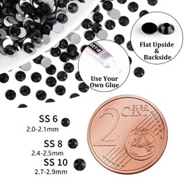 1440 Pcs Flat Back Crystal Rhinestones, Glue Fix Diamante Round Gems for Diamante Gems Nail Art Crafts Clothes Scrapbooking Embellishments DIY Decoration, Black (Black, 2.7-2.9mm)