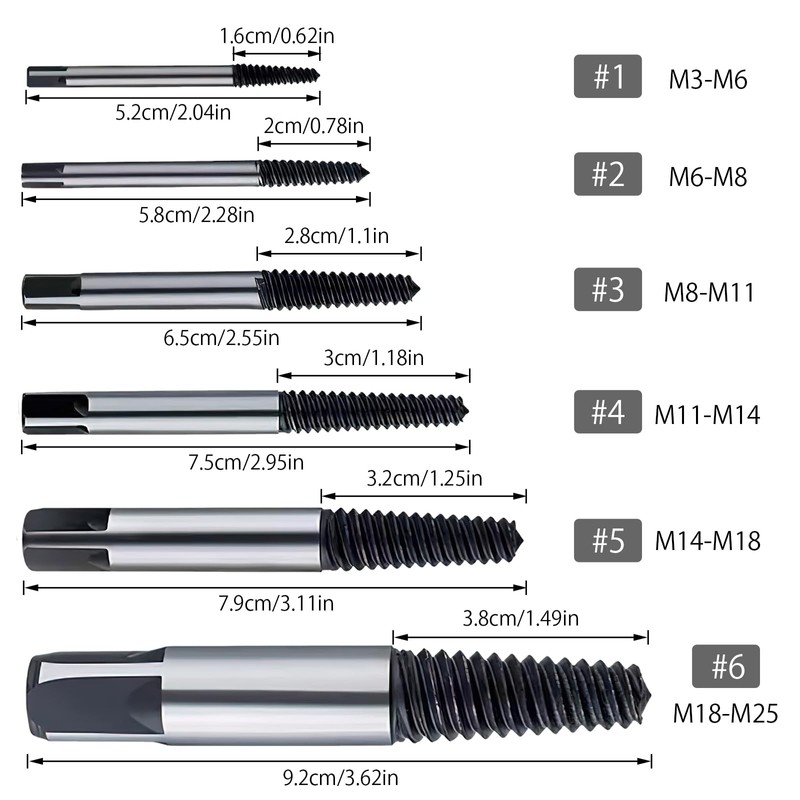 6 Piece Screw Extractor Set Professional, Left Extractor Set Screw
