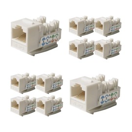 LOGICO 10 Pieces Cat6a Keystone Jacks White with Dust Cap – 22-26 AWG PCB Female RJ45 Connectors for Network Ethernet Wall Jack Insert | Cat6a 110 Punch Down Block Socket 8-Port, 8-Connector (8P8C)