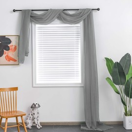 TOAVA DECO Grey Sheer Window Scarf Valance for Windows Gray Sheer Scarf Curtains 216 Inches Long for Living Room Bedroom Curtain Drapes Wedding Party Canopy Bed 52×216