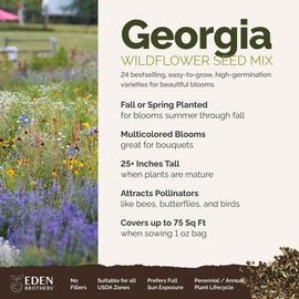 Eden Brothers Georgia Wildflower Mixed Seeds for Planting, 1 oz, 30,000+ Seeds with Cornflower, Cosmos, African Daisy | Attracts Pollinators, Plant in Spring or Fall, Zones 3, 4, 5, 6, 7, 8, 9, 10