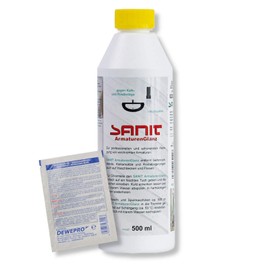 DEWEPRO Set: Sanit ArmaturGlanz (3011) – Bottle of 500 ml – for Professional and Gentle Cleaning of Chrome-Plated Fittings Includes 1 Dewepro® Single Scrubs