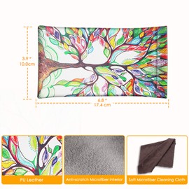 [2 Pack] Fintie Eyeglasses Pouch with Cleaning Cloth, Portable Squeeze Top Leather Glasses Case Sunglasses Bag, Love Tree + Blossom