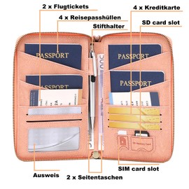 Toctax Passport Bag Family Travel Organiser with RFID Blocker, Passport Organiser Passport Holder for Men and Women, pink, Modern