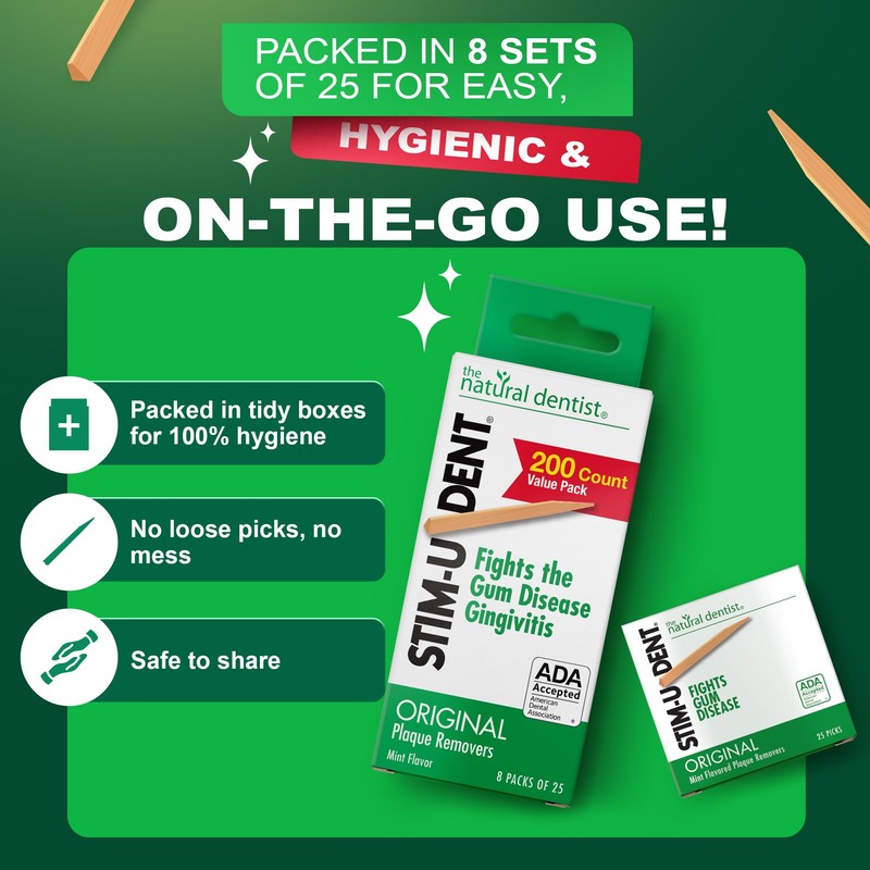 The Natural Dentist Stim-U-Dent Mint Dental Picks, Wooden Toothpicks for