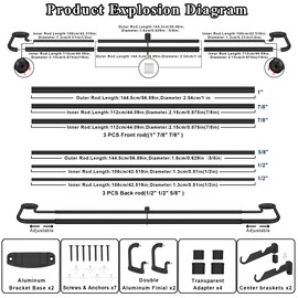 Mayrhyme Black Double Curtain Rods for Windows 84-134 Inches,1 Inch Adjustable Double Wrap Around Blackout Curtain Rod with Aluminum Finials and Brackets