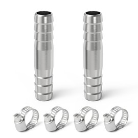 ERGAOBOY Pack of 2 41 mm 304 Stainless Steel Hose Barb Splicer Mender Round Union Coupler, Straight Adapter Screw Connection with Clamp for Air Water Fuel