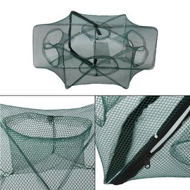 MAGT Fishing Net, Fish Trap Crab Shrimp Trap Automatic Fishing Net Nylon Foldable Crab Shrimp Fish Net (6 Holes)