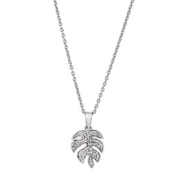 Vanbelle Sterling Silver Jewelry - Rhodium Plated with 925 Stamp - Monstera Leaf Pendant Necklace with Cubic Zirconia Stone - Elegant Handcrafted Necklace for Women - 16" Long + 2" Extender