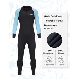 Aunua Kids Wetsuit for Youth Boys Girls, 3/2mm Full Wetsuit for Swimming, Surfing