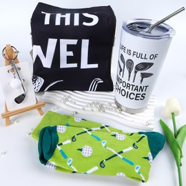 Keluna Golf Gifts for Men Golfers - 4Pcs Cool Golf Gifts Set 20oz Golf Tumbler Funny Golf Socks Towel Golf Keychain for Golf Lovers Dad Father Brother Boyfriend Husband Birthday Christmas Gifts