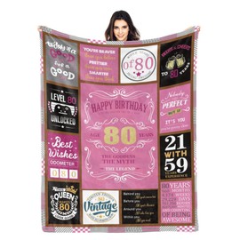 Kendt 80th Birthday Gifts for Women, 80th Birthday Blanket for Woman, Mum,Nanny,Sister,Grandma,Pink Warm Cosy Fleece Fluffy Blanket(60"x50"),80th Birthday Decorations Birthday Presents