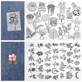 2pcs Stick and Stitch Embroidery Paper, A4 Water Soluble Stabilizers Wash Away Hand Embroidery Pattern Embroidery Transfer Paper Pre-Printed Flowers for Sewing Embroidery Hand Sewing Lovers