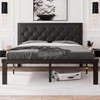 Feonase Queen Size Metal Bed Frame with Faux Leather Button