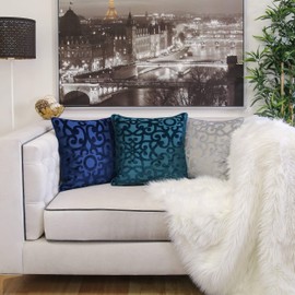 Homey COZY Modern Velvet Throw Pillow Cover,Cerulean Luxury Soft Fuzzy Cozy Warm Slik Decorative Square Couch Cushion Pillow Case 20 x 20 Inch, Cover Only