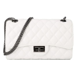 Gladdon Quilted Leather Crossbody Purse for Women Trendy Ladies Shoulder Bag with Chain Designer Purses White I