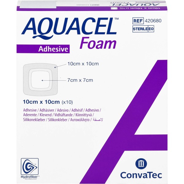 Aquacel Foam adhäsiv 10x10cm Verband, 10 St VER