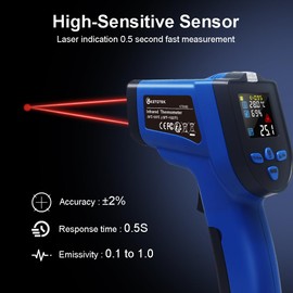 Ketotek Infrared Thermometer, Laser Temperature Gun Non Contact -58 to 1022°F with K Type Thermocouple Probe Humidity NCV Detector, Color LCD for Cooking Pizza Oven BBQ Freezer Industrial