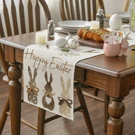 Easter Table Runner and Place Mats Set, Spring Tablecloth Place Mats Wipe Clean Table Place Mats, Non-Slip Easter Rabbit Tablecloth Made of Linen for Spring Kitchen Dining Table Decoration (Style C)
