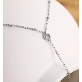 iF YOU Lariat Gold Long Necklaces for Women Trendy, Dainty 14K Gold Plated Drop Chain Necklace, Layered Rosary Beaded Y Necklaces Simple Fashion Jewelry Gifts (Silver Bead CZ necklace)