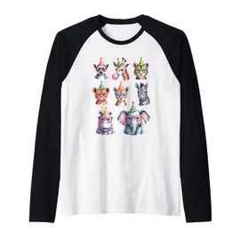 Whimsical Wildlife Animals with Glasses Birthday Party Raglan Baseball Tee